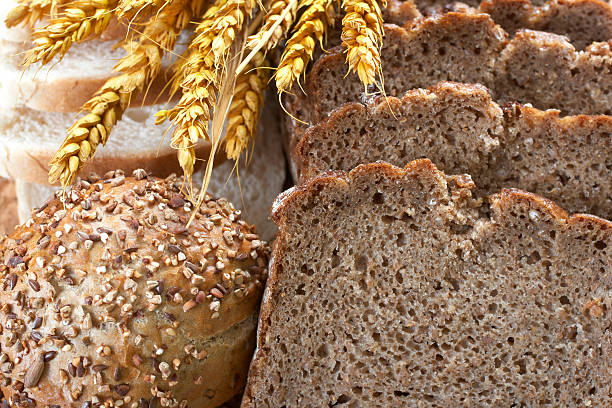 Wheat and bread background stock photo