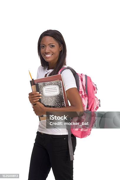 College Studente Giovane Afroamericana Donna - Fotografie stock e altre immagini di Sfondo bianco - Sfondo bianco, Studente di scuola secondaria - Allievo, Scontornabile