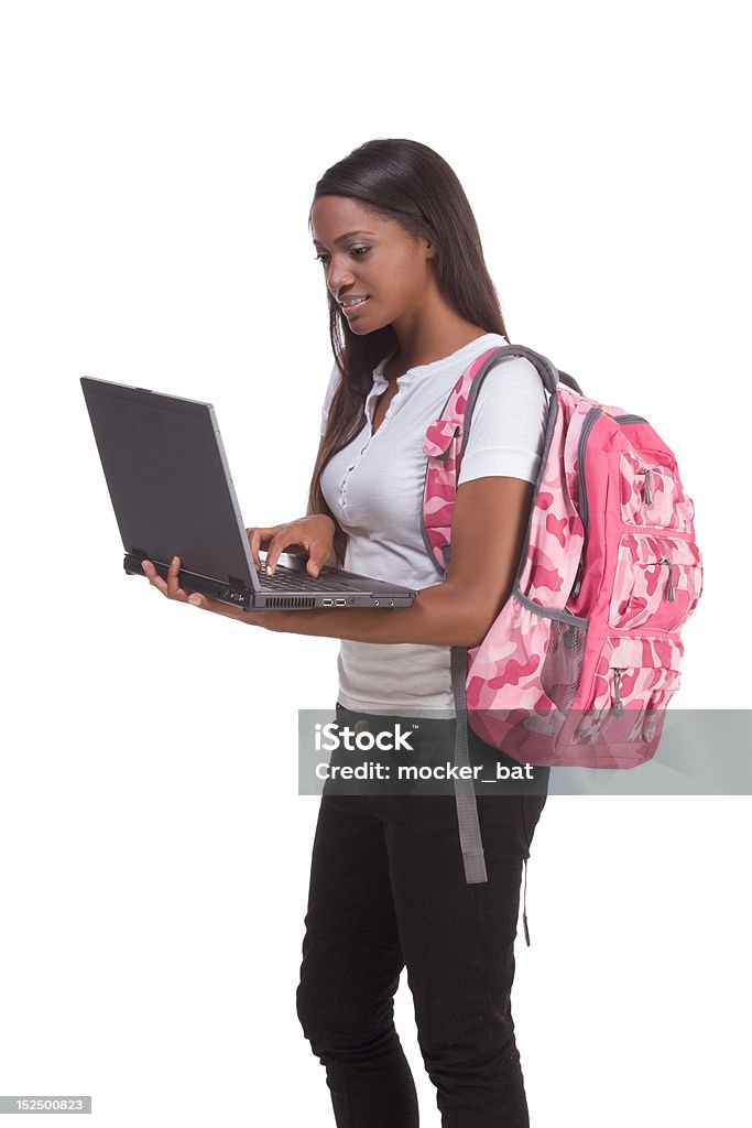 Estudante universitário americano Africano com computador portátil no computador - Royalty-free Computador Foto de stock