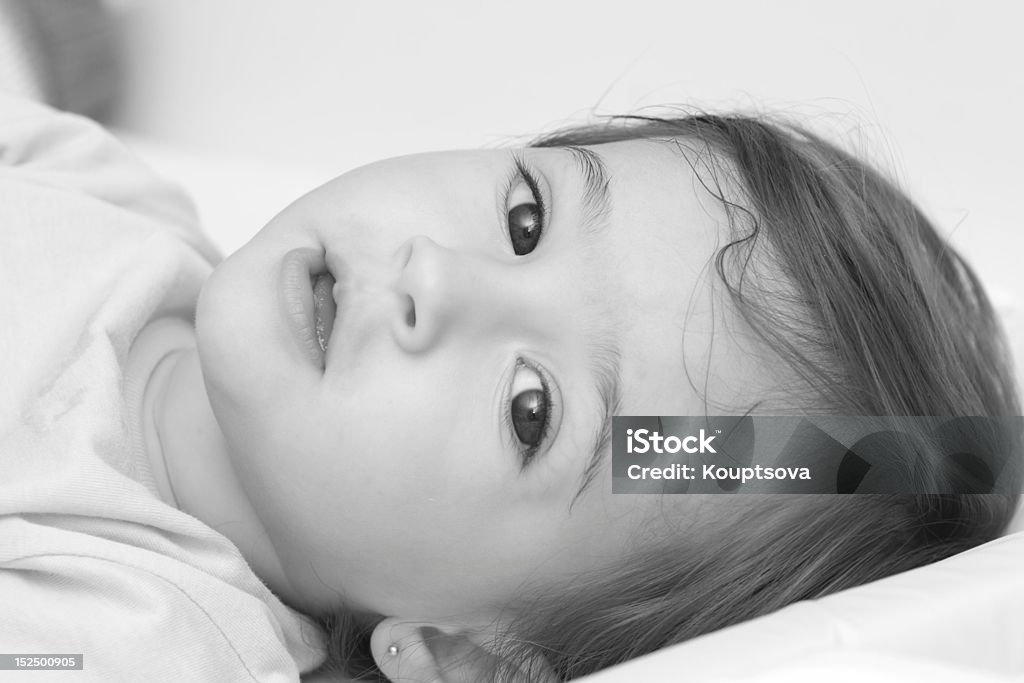 Baby portrait Portrait of alittle girl in black and white 12-23 Months Stock Photo