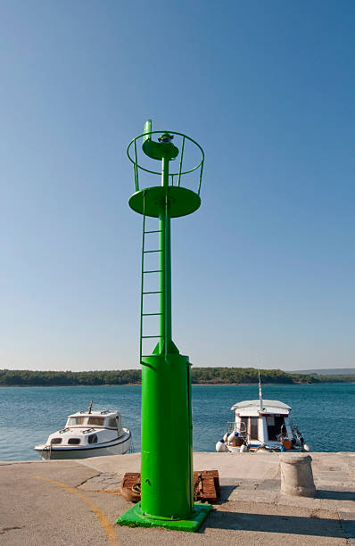 Close-up of green lighthouse stock photo