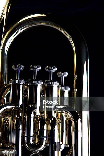 Tuba Baritone Bombardino Aislado En Negro Foto de stock y más banco de imágenes de Bombardino - Bombardino, Bombardino barítono, Dorado - Color