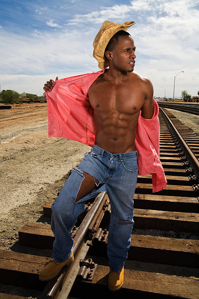African-American Cowboy on the Tracks stock photo
