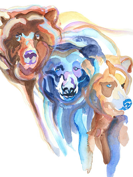 Bear Painting by me of bears in watercolor. Each bear blends into the next. tribal art photos stock illustrations