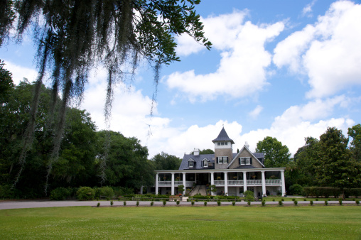 A view of an old Southern mansion located at Magnolia Plantation in South Carolina