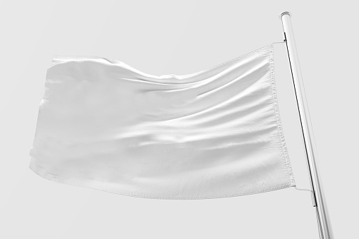 Background texture of a white flag on a chrome shiny pole with space for text or advertising