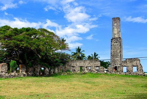 Kaneohe, Oahu, Hawaii, USA: ruins of a 19th century sugar mill, along Kamehameha Highway - it once processed the output of the sugarcane plantations of Kualoa Valley.