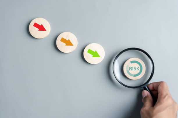 istock Low Risk of Business decision making and risk analysis. Measuring level bar virtual, Risky business risk management control and strategy. 1525062419