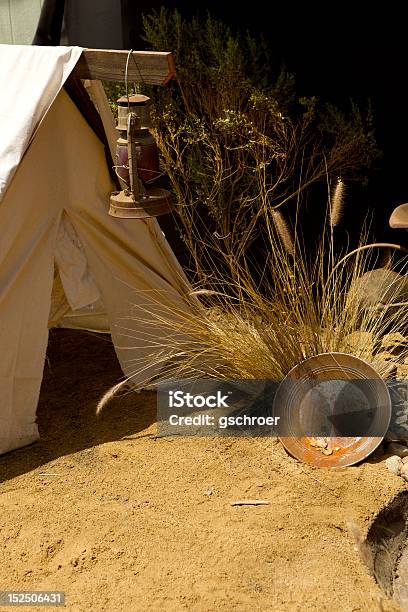 Miners Campsite Daytime Stock Photo - Download Image Now - Cooking Pan, Panning for Gold, Bright