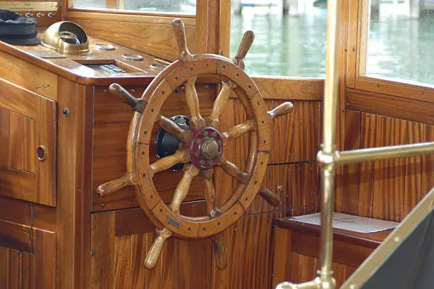 wooden steering-wheel of a boat