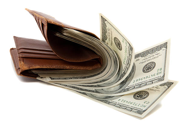 Wallet full of money stock photo