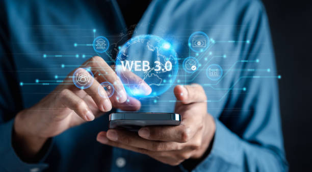istock Man hands with Web 3.0 Technology in the digital tech future, 3.0 Technology global network, Blockchain and crypto currency Global Futuristic, website internet development on data. 1525071520