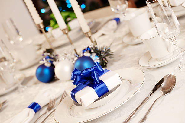 istock Elegant blue and white Christmas table setting 152507507