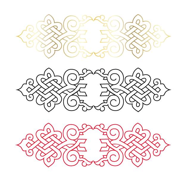 ilustrações de stock, clip art, desenhos animados e ícones de arabic oriental scandinavian damask vintage baroque scroll ornament swirl. victorian monogram heraldic shield swirl. retro floral leaf pattern border foliage antique  acanthus calligraphy engraved tattoo.tile decor element - victorian style banner angle swirl