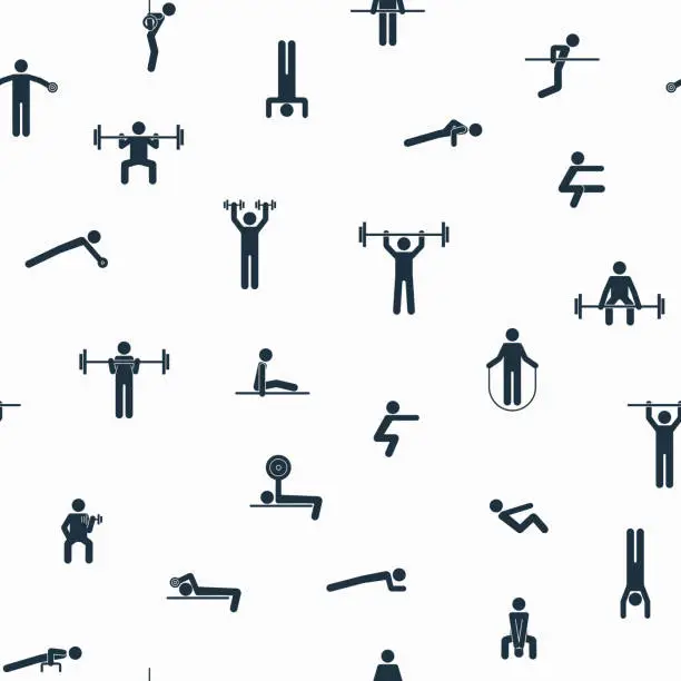 Vector illustration of Seamless pattern of simple symbols workout, athletic, gym, fitness, calisthenics training exercises