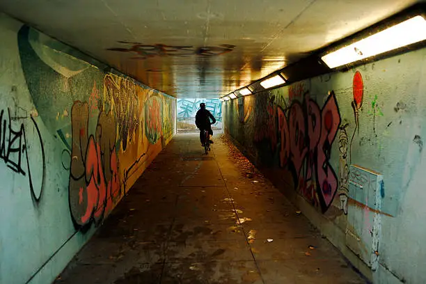 Dark messy underground tunnel