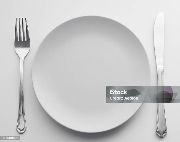 Fork Plate And Knife Set Out For Dinner Stock Photo - Download Image Now - Backgrounds, Clean, Close-up