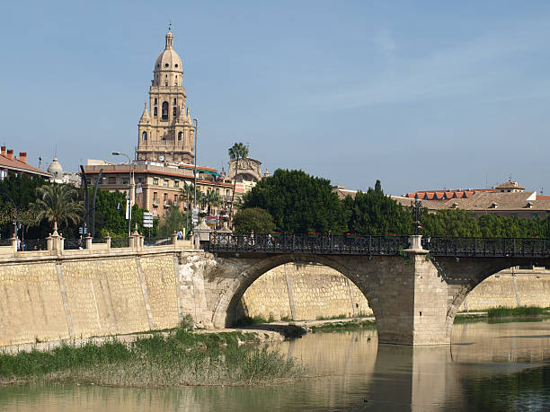 View of Murcia, Spain The church of Santa Maria and the old bridge murcia stock pictures, royalty-free photos & images