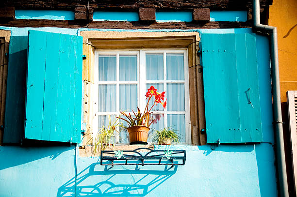 Türkise Fensterläden / Turquoise Window Shutters stock photo