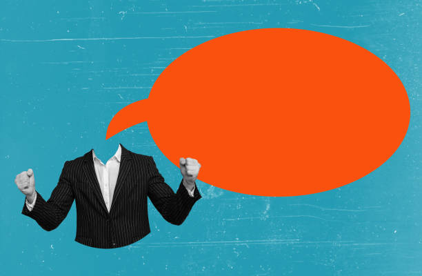 istock Art collage, headless businessman, and message bubble. 1525101236