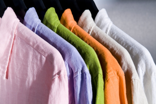 color linen shirts on hangers