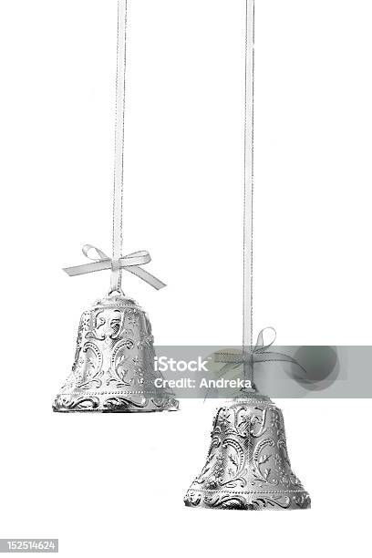 Christmas Bells Isolated On White Stock Photo - Download Image Now - Silver - Metal, Silver Colored, Bell