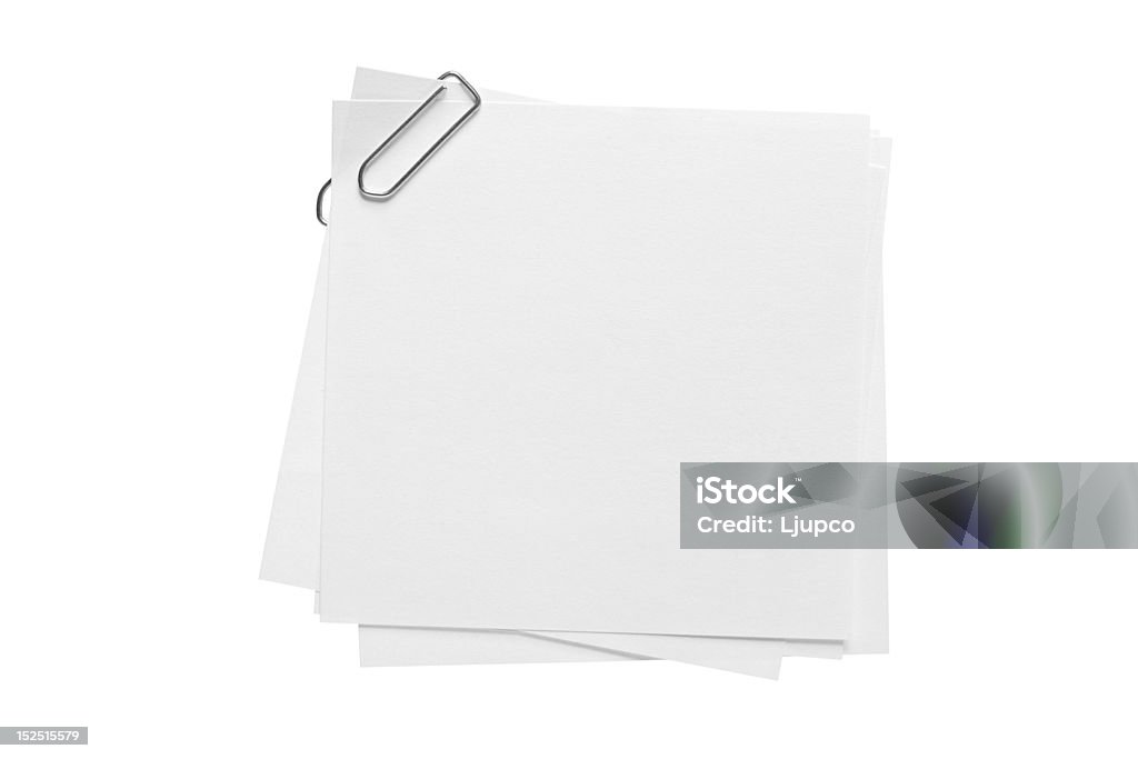 Papel em branco nota e o clipe de papel - Foto de stock de Branco royalty-free