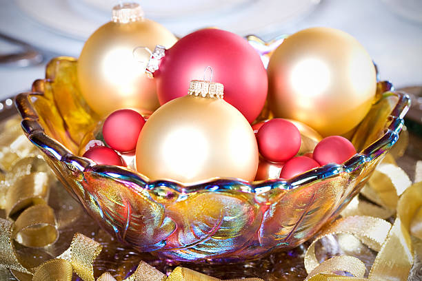 istock Red and gold ornaments in bowl 152516008