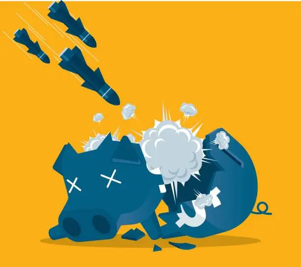Vector illustration of Stock Market Crash - Piggy Bank