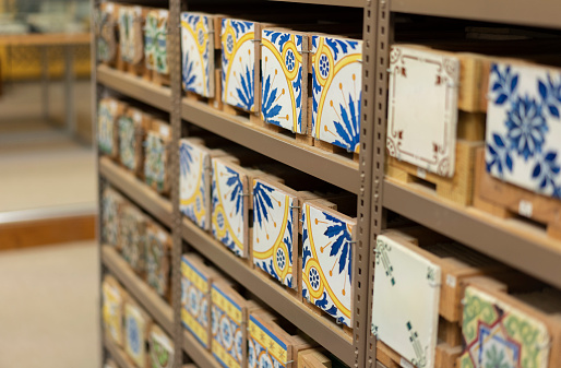 Porto, Portugal. April, 30, 2023. Bank of Materials, repository of azulejo tile samples in Porto.