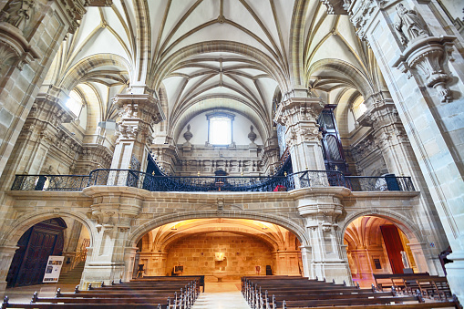 Basilica of St. Anna, interior view with altar, Altötting, Upper Bavaria, Bavaria, Germany. Roman Catholic Church in the Diocese of Passau. Basilica of St. Ann in the diocese of Passau, interior view with altar. Catholic church in Altoetting, Upper Bavaria, Bavaria, Germany.