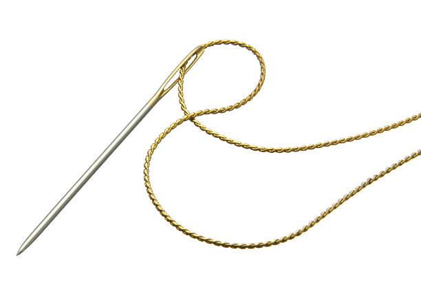 needle e golden encadeamento. - sewing sewing item thread equipment - fotografias e filmes do acervo