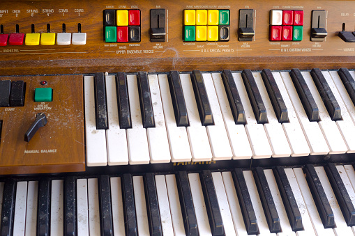 Old used and dusty dirty electric piano