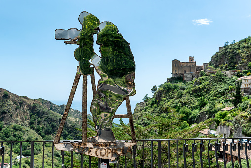 Savoca, Sicily, Italy, May 17th, 2023. -  Sculpture dedicated to F.F. Coppola, created by the maestro Nino Ucchino