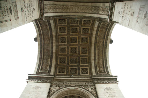 Arc de Triomphe (carved on white background), Paris, France. The walls of the arch are engraved with the names of 128 battles and names of 660 French military leaders (in French) Arc de Triomphe (carved on white background), Paris, France. The walls of the arch are engraved with the names of 128 battles and names of 660 French military leaders (in French) names of marbles stock pictures, royalty-free photos & images