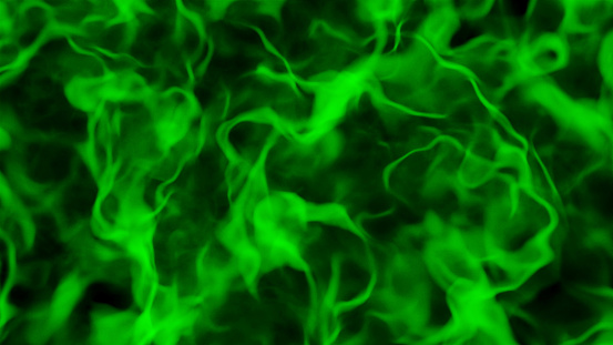 Green smoke isolated on black, abstract background with natural smoke texture, 3D render illustration.