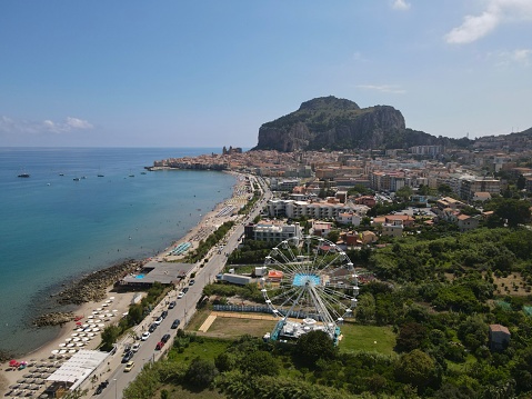 Drone shot over Cefalù, Sicily, Italy