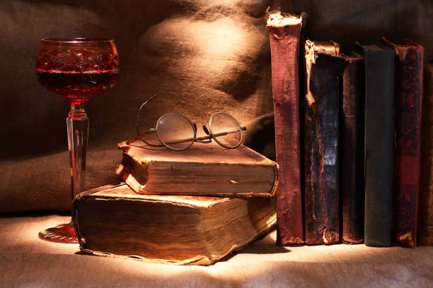 Books And Wine stock photo