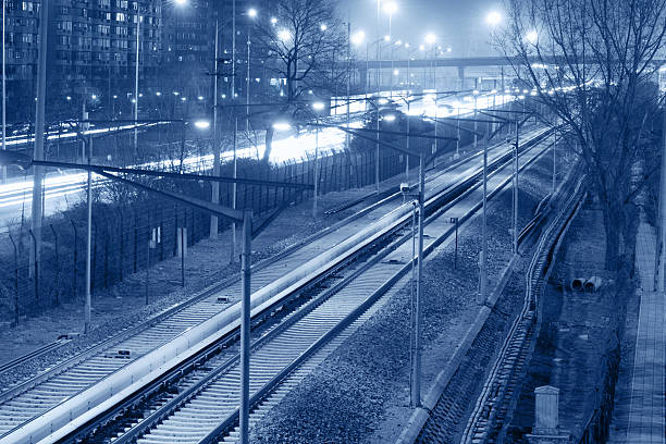 Railway at Night stock photo