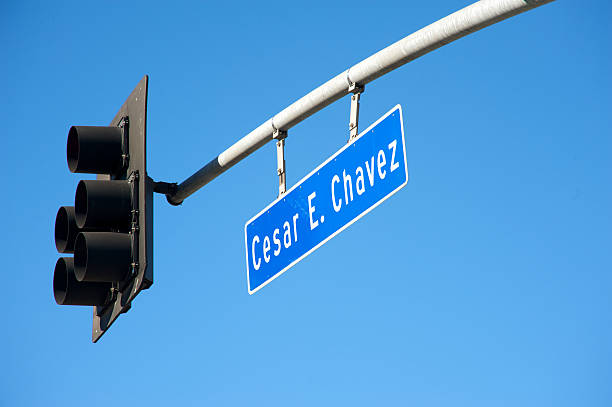Cesar Chavez street sign and traffic light
