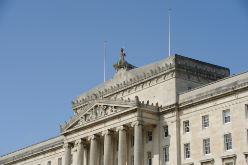 London, United Kingdom – May 27, 2023: A collection of British flags flying proudly outside the Admiralty Arch in London