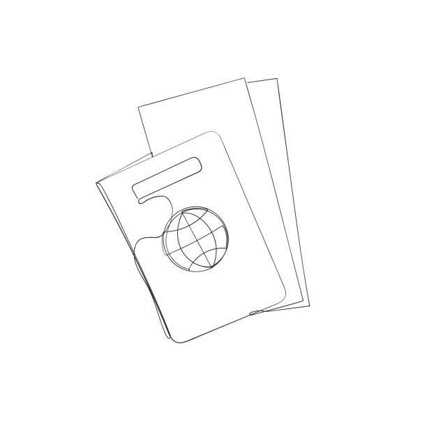 continuous line drawing passport and flight ticket document illustration continuous line drawing passport and flight ticket document illustration immigrants crossing sign stock illustrations