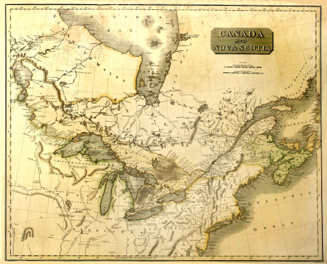 Original vintage map of Canada and adjacent America, printed in 1795.