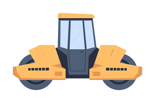 Asphalt Road Roller or Roller-compactor as Heavy Machine for Repair Work Vector Illustration. Engineering Vehicle for Compacting Ground