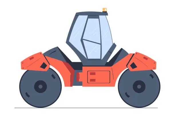 Vector illustration of Asphalt Road Roller or Roller-compactor as Heavy Machine for Repair Work Vector Illustration