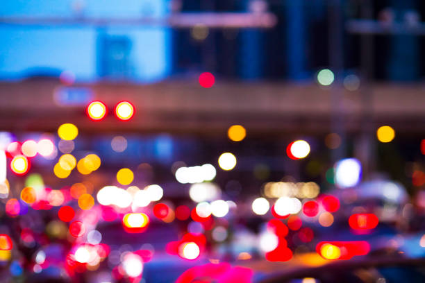 Blurred traffic lights in Bangkok at evening
