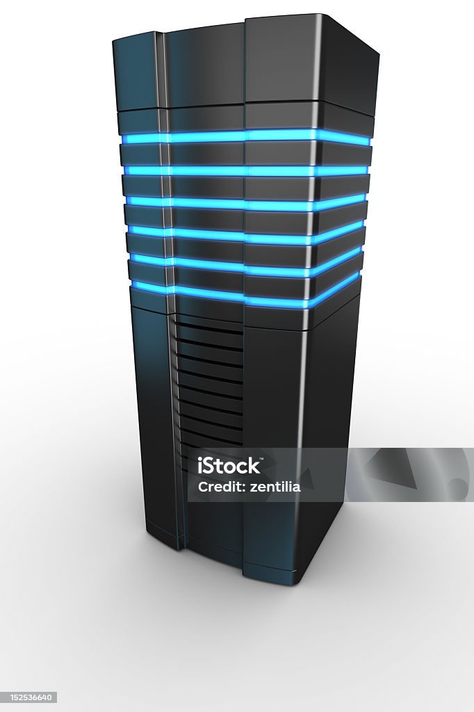 Rack de servidor em fundo branco - Foto de stock de Azul royalty-free