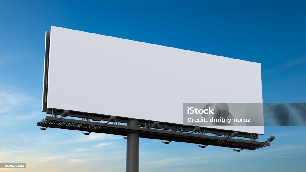 Outdoor billboard mockup on blue sky background Outdoor billboard mockup on blue sky background. 3d illustration Billboard Stock Photo