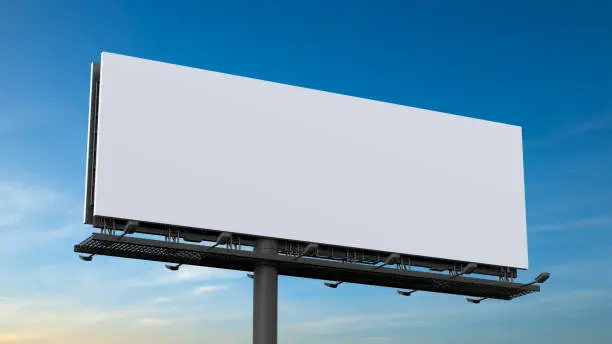 Outdoor billboard mockup on blue sky background. 3d illustration