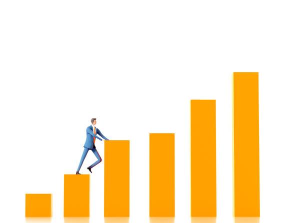 istock Businessman trying to climb up to growth chart. 3D rendering illustration 1525380861